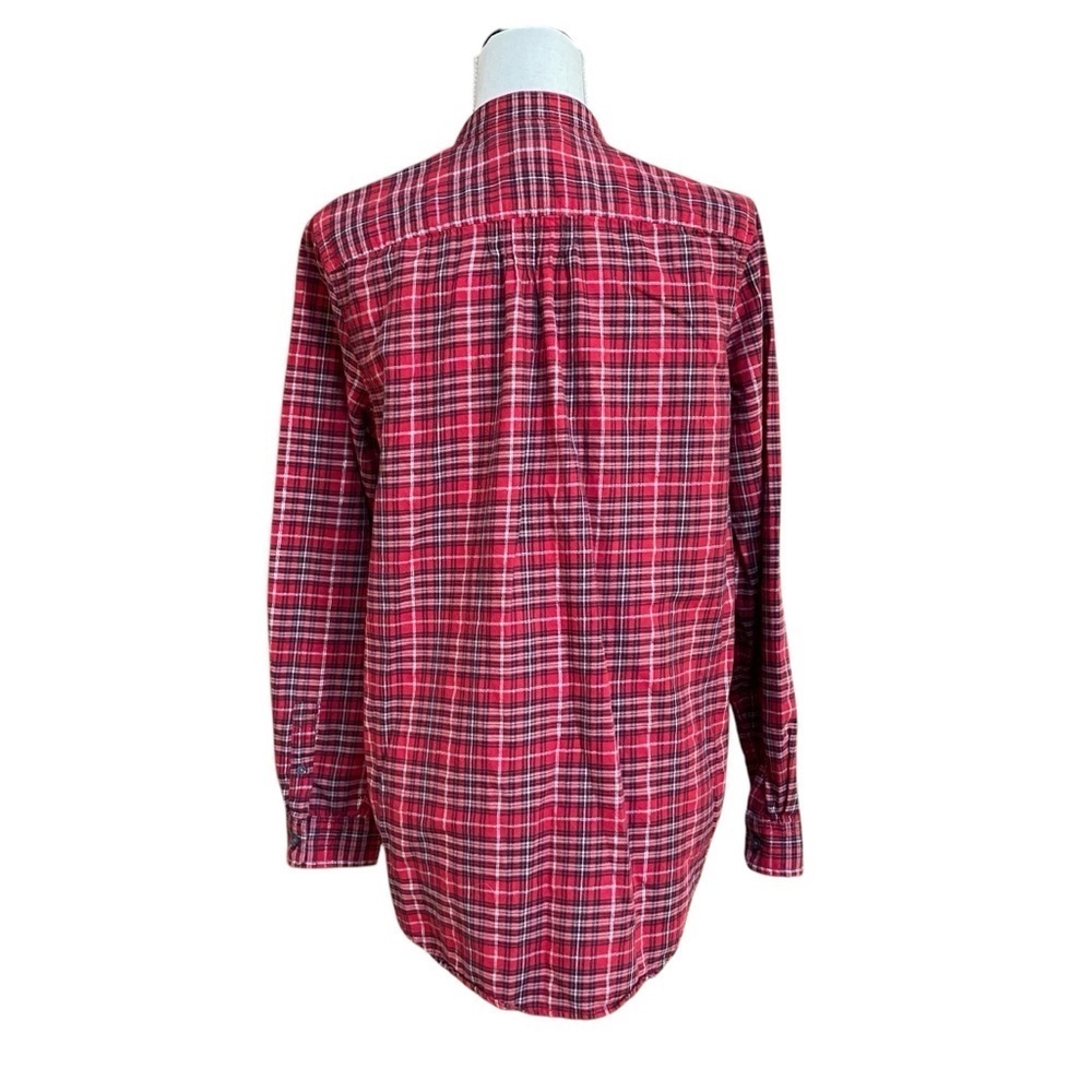 Lands’ End Plaid Flannel Popover Shirt Womens 12 Red Metallic Silver L - Picture 11 of 12